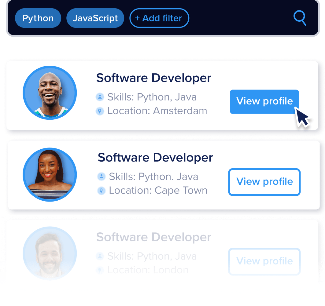 OfferZen hire in different regions UI illustration